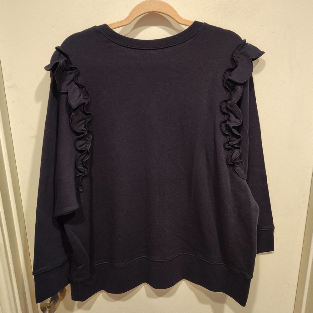 Kate Spade New York Women's Navy Ruffle Detail Graphic Logo Sweatshirt Sz XXL - Picture 5 of 6
